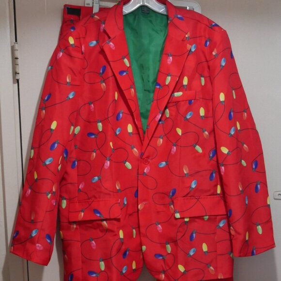 Life of the Party Red Blazer & Pants Christmas Suit Xmas Lights Men's X Large - Picture 1 of 14